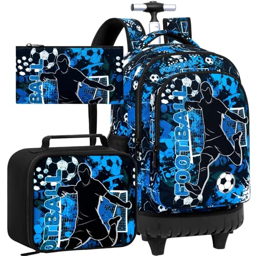 AGSDON Rolling Backpack for Boys, Men Roller Wheels Bookbag,Wheeled School Bag with Wheels for Teens-Soccer - color: Soccer