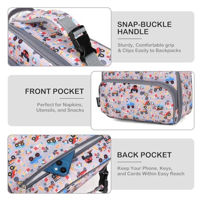FlowFly Kids Lunch box with buckle Insulated Cooler Back to School Thermal Meal Tote Kit for Girls, Boys, Truck - color: M&Truck