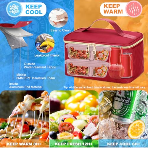 AIJIEKE Lunch Backpack for Women, 15.6 Laptop Backpack, Lunch Box, Red | Water resistant computer bag with insulated leakproof cooler. Travel meal prep backpack for nurse, teacher, college commute - color: Red