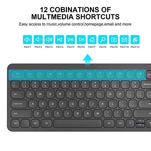 cimetech Wireless Keyboard Mouse Combo, Compact Full Size Wireless Keyboard and Mouse Set Less Noise Keys 2.4G Ultra-Thin Sleek Design for Windows, Computer, PC, Notebook, Laptop - Matte Black - color: Black