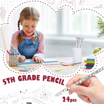 Tenceur 24 Pcs 5th Graders Pencils Bulk Motivational Pencils with Erasers Inspirational Pencil with Back to School Supplies for Kids Student Teacher Classroom Reward - style: 5th Graders