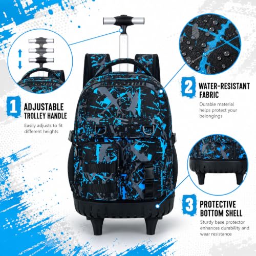 CCJPX Rolling Backpack for Boys, 3Pcs Roller Wheeled School Bookbag, Graffiti Wheels Backpacks with Lunch Box for Kids (Blue) - color: Graffiti Blue