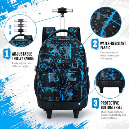 CCJPX Rolling Backpack for Boys, 3Pcs Roller Wheeled School Bookbag, Graffiti Wheels Backpacks with Lunch Box for Kids (Blue) - color: Graffiti Blue