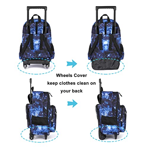 Tilami Rolling Backpack 18 inch Double Handle with Lunch Bag Wheeled Kids Backpack for Girls and Boys, Galaxy Blue - color: Galaxy Blue
