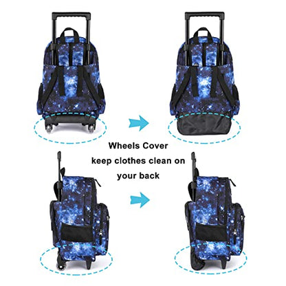Tilami Rolling Backpack 18 inch Double Handle with Lunch Bag Wheeled Kids Backpack for Girls and Boys, Galaxy Blue - color: Galaxy Blue