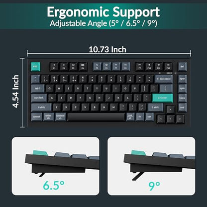 Keychron B31 Wireless Silent Keyboard, 75% Layout Quiet Typing Custom Programmable, 2.4 GHz/Bluetooth/Wired Ergonomic Support Compatible for Mac Windows Linux - Deep Black
