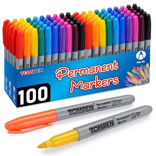 Permanent Markers Fine Tip 100 Pack Bulk,10 Assorted Colors,Waterproof Permanent Marker with Quick Drying on Wood,Plastic,Paper,Metal,Mirror for Gifts Office School Classroom