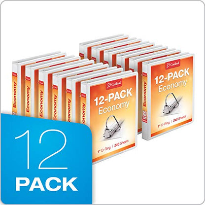 Cardinal Economy 3-Ring Binders, 1", Slant-D Rings, Holds 240 Sheets, ClearVue Presentation View, Non-Stick, White, Case of 12 (90741) - color: White, size: 1 Inch