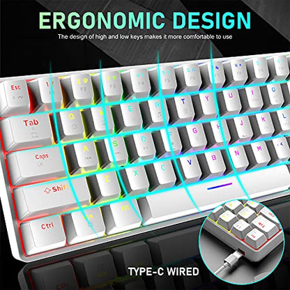 65% Wired Gaming Mechanical Keyboard and Mouse Combo, Mini 68 Keys, RGB Backlight, Lightweight RGB Optical Mouse,Mouse Pad Compatible with PS4,Xbox,PC,Laptop,MAC (White/Blue Switch) - color: white/blue switch
