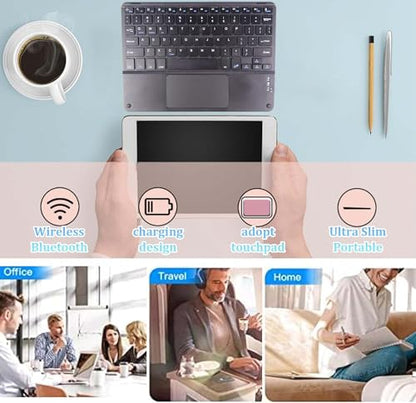 Wireless Bluetooth Keyboard, Ultra Slim Rechargeable Small Portable with Touchpad 10 Inch Wireless Keyboard, for Tablet Laptop Smartphone iOS Android Windows, Adult College Student Kids Gift(Black)