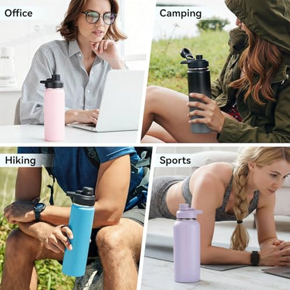 Fijinhom Insulated Water Bottle with Handle, 304 Stainless Steel Water Bottles with Wide Mouth, Double Wall Vacuum Sports Water Bottle, BPA Free, Keep Cold and Hot, 24 Ounces, Black/Gray - color: Black/Gray, size: 24 Ounces