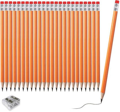 Adhere 25pcs Woodcase Pencils with Eraser Premium Pre-Sharpened Hexagon Graphite 2B pencils ideal for home, office writing including a Free Sharpener (Orange・25pcs) - color: Orange・25pcs