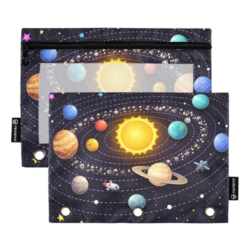 Pencil Pouch for 3 Ring Binder, Solar System Large Pencil Case Clear Window Pen Bag, Zipper Binder Pouch Accessories for Office School Supplies, 2 Pack - color: A011, size: 9.84 x 7.08 x 0.19 in