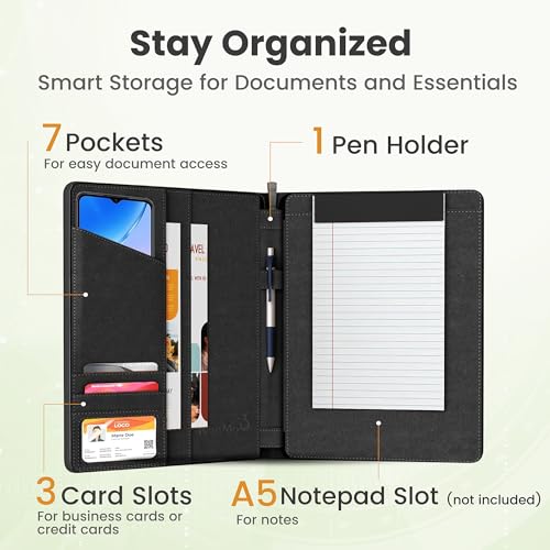 Universal Padfolio Case – Tablet Portfolio Organizer with Notepad Holder – Compatible with iPad 10th 11th Gen, iPad Pro 11, iPad 7 8 9 10.2 10.9 and 9.7 inches - color: Carbon Fiber