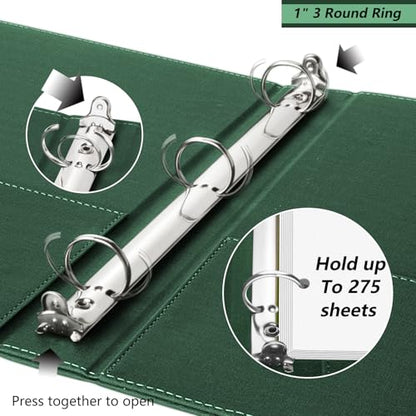 1 Inch 3 Ring Linen Binder Organizer, BVSSX Three Ring Binders with Clipboard, Plastic Folder, 5-Tabs Pocket Dividers with Sticker Labels, Pen Loop, Elastic Strap (Green,Letter Size) - color: 03-green, size: 1in（Letter Size）