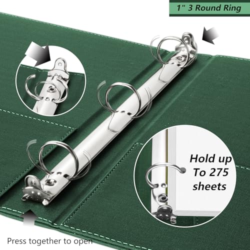 1 Inch 3 Ring Linen Binder Organizer, BVSSX Three Ring Binders with Clipboard, Plastic Folder, 5-Tabs Pocket Dividers with Sticker Labels, Pen Loop, Elastic Strap (Green,Letter Size) - color: 03-green, size: 1in（Letter Size）
