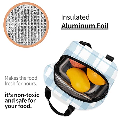 Lunch Bag Plaid Blue Check Insulated Lunch Box Cooler Tote for Adults Kid Girl Women Work Office School Picnic Beach Reusable Lunchbox Over 3 Years Old - color: A05