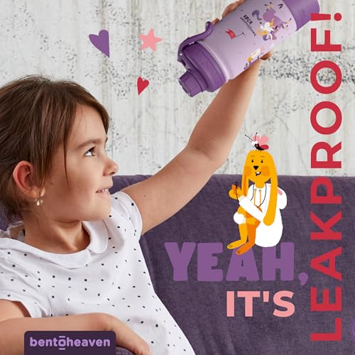 Bentoheaven Kids Water Bottle Stainless Steel for Boys & Girls, Purple | Reusable 17 oz insulated metal tumbler with 2 lids (chug and straw), leakproof design, silicone boot for school and sports. - color: Mauve