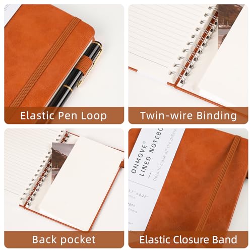 Spiral Notebooks Journal for Women Men 12 Pack Bulk Leather Hardcover with Pen Holder A5 160 Pages 100 GSM Thick Paper for Work School Lined Brown - color: Brown