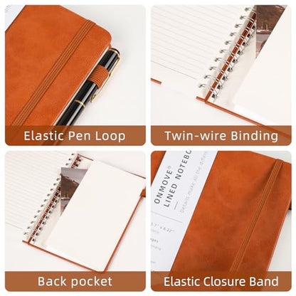 Spiral Notebooks Journal for Women Men 12 Pack Bulk Leather Hardcover with Pen Holder A5 160 Pages 100 GSM Thick Paper for Work School Lined Brown - color: Brown