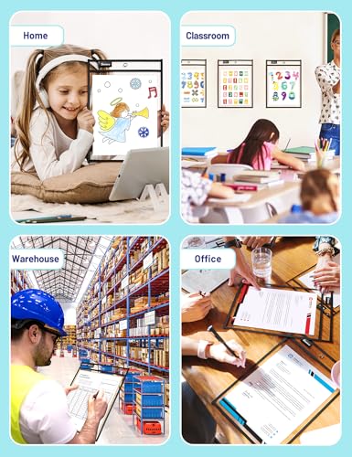 SUNEE 6 Packs Oversized Reusable Dry Erase Pocket Sleeves with Ring, Black 10x14 Ticket Holders, Clear Plastic Sheet Protectors, Teacher School Classroom Supplies - color: Black, style: 6 Pack