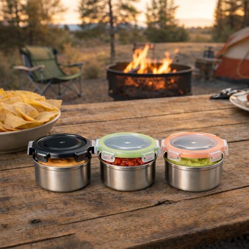 [6 Pack 4 Oz Small Condiment & Dip Containers with Leakproof Lids, Reusable Stainless Steel Bento Box Sauce Cups for Lunches, Picnics & Kitchen Storage (6PC Mixed) - size: 6PC Mixed