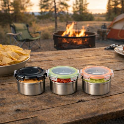 [6 Pack 4 Oz Small Condiment & Dip Containers with Leakproof Lids, Reusable Stainless Steel Bento Box Sauce Cups for Lunches, Picnics & Kitchen Storage (6PC Mixed) - size: 6PC Mixed
