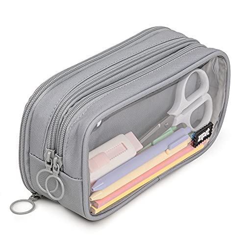 ZIPIT Half & Half Pencil Case, 3 Compartment Zipper Pouch for School, Stationery Bag for Teen Girls Boys and Adults, Grey - color: Grey