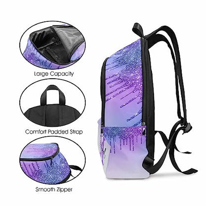 Customize Name Casual School Backpack for Kids, Personalized Gradient Blue & Purple Glitter Schoolbag Shoulder Bag Custom Lunch Box Bag Travel Daypack for Students Boys Girls Back School Gifts Picnic - color: Multi 11
