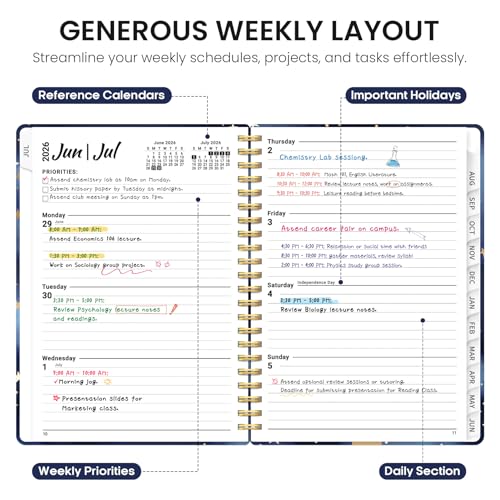 Planner 2026-2027, Academic Year Monthly and Weekly Calendar Planner, Jul 2026 - Jun 2027, Hardcover Teacher Student Planning Agenda book with Tabs, Perfect for School Office Supplies, 6.3" x 8.5" - Starry Night - color: D-Starry Night, size: (6.3"x8.5")a