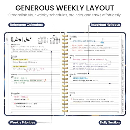 Planner 2026-2027, Academic Year Monthly and Weekly Calendar Planner, Jul 2026 - Jun 2027, Hardcover Teacher Student Planning Agenda book with Tabs, Perfect for School Office Supplies, 6.3" x 8.5" - Starry Night - color: D-Starry Night, size: (6.3"x8.5")a