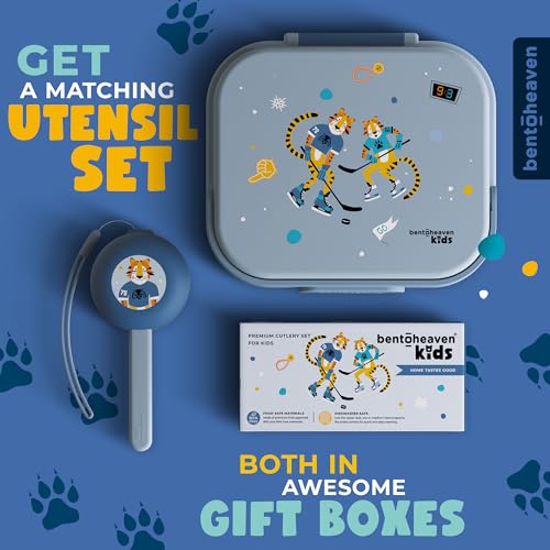 Bentoheaven Premium Bento Lunch Box for Kids, 9 Designs, Leak-proof 3-4 Compartments, Divider, Ideal size 30oz, Microwave/Dishwasher Safe Kids Bento Box (Loncheras Para Niños/Niñas)[Ice Blue] - color: Ice Blue