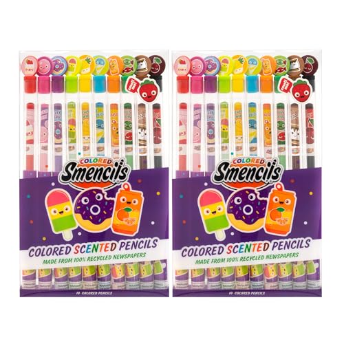 Colored Smencils (2 Pack) - Patented Gourmet Scented Colored Pencils made from Recycled Newspapers, 10 Count, Gifts for Kids, School Supplies, Classroom Rewards - color: Multicolored (2 Pack)
