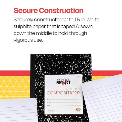 School Smart Hard Cover Ruled Composition Book, 150 Sheets, 9-3/4 x 7-1/2 Inches - 086769