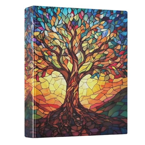 3 Ring Binder Tree of Life with Leaves 1.5 inch Binders Three Ring Binders with Clipboard Fit 8.5'' x 11'' Paper 3 Interior PVC Clear Pockets for Office Supplies - color: Multi2089, size: 1 Pack