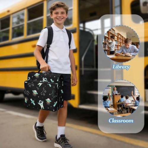 Astronaut Space Zipper Binder Bag 3 Ring Binders Organizer for Office | Large Capacity School Binders for Girls Boys Women Kids Men, Multi-Pocket Organizer Case with Strap for Students