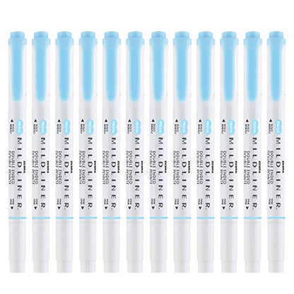 Zebra Pen Mildliner Dual-Tip Highlighters, Broad and Fine Tips, Ideal for Bible Highlighting, No Bleed, School Supplies, Teacher Supplies, and Office Supplies, Mild Blue Ink, 12-Pack (78120upc) - color: Blue