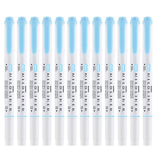 Zebra Pen Mildliner Dual-Tip Highlighters, Broad and Fine Tips, Ideal for Bible Highlighting, No Bleed, School Supplies, Teacher Supplies, and Office Supplies, Mild Blue Ink, 12-Pack (78120upc) - color: Blue