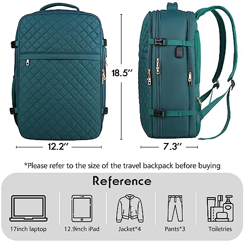 MOMUVO Large Travel Backpack Women, Flight Approved Carry On Backpack, Water Resistant Anti-Theft Large Casual Daypack Fit 17 Inch Laptop with USB Charging Port, Peacock Blue - color: Peacock Blue, size: 17.3 inch