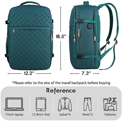 MOMUVO Large Travel Backpack Women, Flight Approved Carry On Backpack, Water Resistant Anti-Theft Large Casual Daypack Fit 17 Inch Laptop with USB Charging Port, Peacock Blue - color: Peacock Blue, size: 17.3 inch