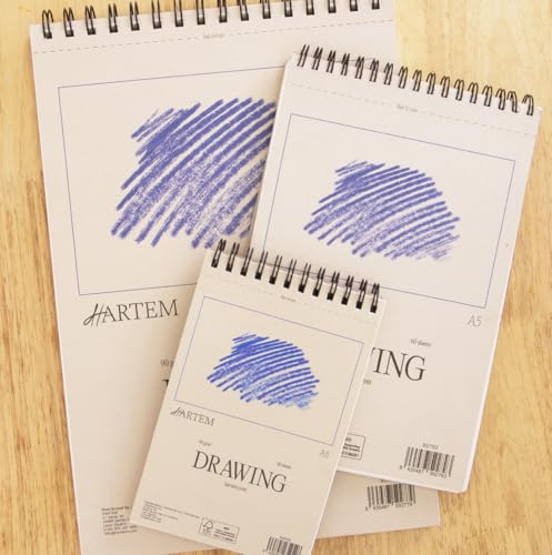Hartem - Drawing Paper | Wirebound Pad of 60 Sheets | 90g/m2 Weight | Size A6 (14,8 x 10,5 cm) - Artist Paper for Adults and Students - Sketch Book, Mixed Media, Markers and Art Journaling - size: A6 (14,8 x 10,5 cm)