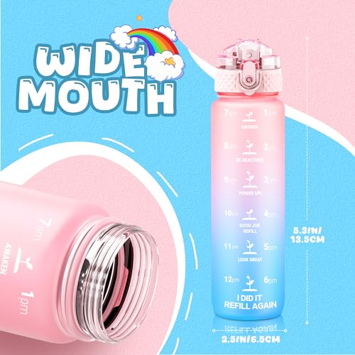 OLDLEY Kids Water Bottle for School, 17 oz (2 lids) BPA-Free Reusable Leak-proof Durable Tritan Plastic Water Bottles with Straw & Chug Lids, Anti-dust Spout Cover (Pink Blue) - color: A-Pink Blue, size: 17 Ounces