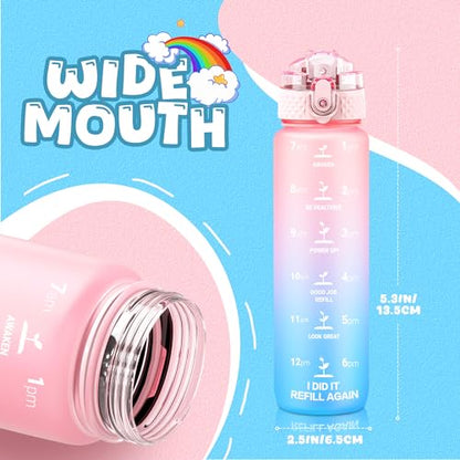 OLDLEY Kids Water Bottle for School, 17 oz (2 lids) BPA-Free Reusable Leak-proof Durable Tritan Plastic Water Bottles with Straw & Chug Lids, Anti-dust Spout Cover (Pink Blue) - color: A-Pink Blue, size: 17 Ounces