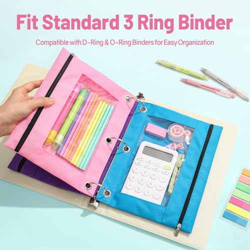 SUNEE Pencil Pouch for 3-Ring Binder, Large Pencil Case with 3 Reinforced Grommets, Zipper Pencil Pouch, Clear Window Pencil Case, Binder Accessories, Light Green - color: Light Green
