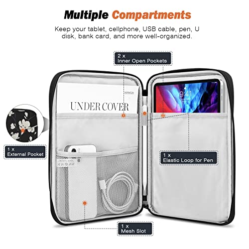 MoKo 9-11 Inch Tablet Sleeve Bag Carrying Case with Accessory Pocket | Fits iPad Air 11-inch M4, iPad Pro 11-inch M5, iPad A16 11-inch and Tab S9/S8 11-inch, Black&White Magnolia - color: Black & White Magnolia, size: 9-11 Inch