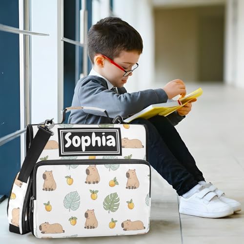 Capybara Cute Print Custom Zipper Binder Bag 3 Ring with Shoulder Strap & Handle Personalized Binder Bag Expandable File Folder for School - color: Multi-capybara Fruits White