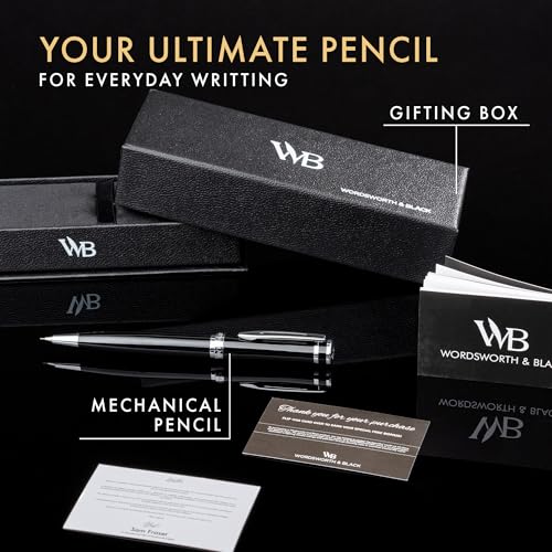 Wordsworth and Black Mechanical Pencil Graphite Lead- Stunning Luxury Metal Pencil, Black Lacquer Chrome Finish, 0.7mm Led, Best Gift Set for Men & Women, Professional Executive Office Pencils - color: Black Chrome