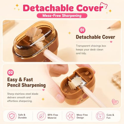 3 PCS Cute Pencil Sharpeners, Kids Pencil Sharpener Handheld, Fun Pencil Sharpener, Funny Manual Sharpeners Cartoon with Lid, Kawaii Capybara Stationary Gifts Mini School Office Supplies