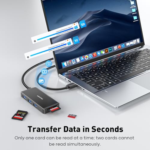 UANTIN USB Hub for Laptop | 5-Port USBA Splitter with 3*USB-A 3.0 and SD/TF Card Reader 2FT Braided Nylon Cable, Multi-Port USB Extender for PC, MacBook, Mac mini, Surface, Desktop