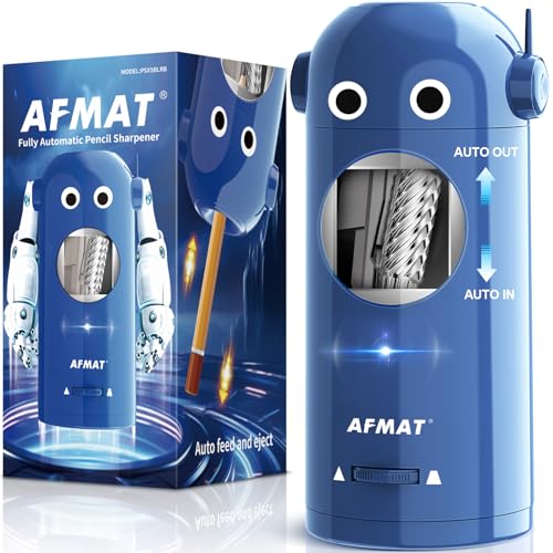 AFMAT Electric Pencil Sharpener for Colored Pencils 7-11.5mm, Fully Automatic Robot Pencil Sharpener, Auto in & Out, Rechargeable Hands-Free for Classroom/Home/Office, Battery Operated, PSX5RB, Blue - color: Blue